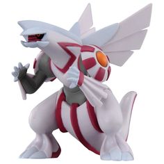 a white and red pokemon figurine with an orange eye