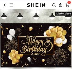 a happy birthday banner with balloons and stars