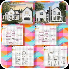 the floor plan for this house is shown in four different colors and styles, including white