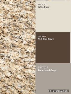 a brown and white color scheme for a granite counter top with the words, sw 707