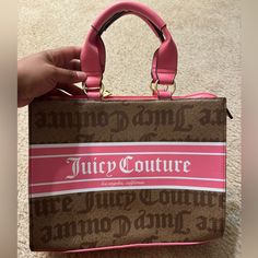 Beautiful Pink And Brown Juicy Couture Bag ! For My Juicy Girlies ! Juicy Couture Tote Bag, Brown Juicy Couture, Juicy Couture Shopping Bag, Pink And Brown Juicy Couture Bag, Vintage Juicy Couture Bags, Juicy Couture Handbags, Juicy Couture Bags, Couture Bags, Pink And Brown