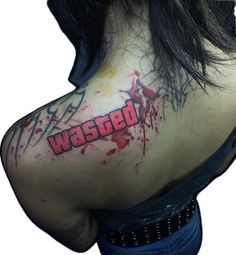 the back of a woman's neck with blood splattered on her shoulder