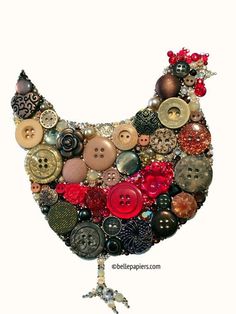 a chicken made out of buttons and other things