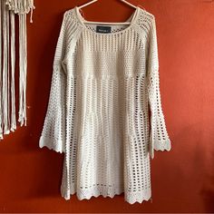 Lovemarks Crochet Dress Size Small Long Sleeve Boho Bell Sleeve. Lined That You Can Remove And Use The Dress As A Beach Cover Up. :) Slightly Above Knee For Me (Im 5'4") Color: Cream Nwt No Flaws/Damages To Lists. See Pics For Approx Measurements/Details/Condition. Send Me A Reasonable Offer :) White Long Sleeve Crochet Knit Dress, Casual Long Sleeve Crochet Dress For Brunch, Casual Long Sleeve Beige Crochet Dress, Urban Outfitters Dress, Beach Covers, Above Knee, Crochet Dress, Bell Sleeve, Bell Sleeves