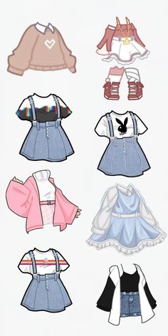 paper doll clothes with different types of clothing on them, including dresses and tops for dolls