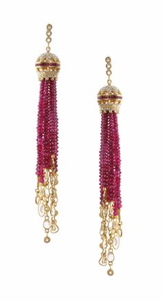 No Heat Ruby Tassel Earrings - Coomi Gem Jewelry, Ancient Coins, No Heat, Gems Jewelry, Tassel Earrings, Tassels, Ruby, Diamonds, Heat