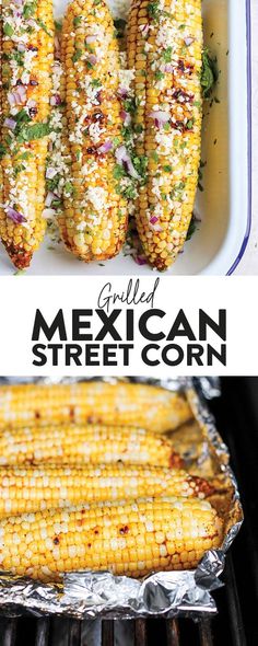 grilled mexican street corn on the cob in an oven with text overlay