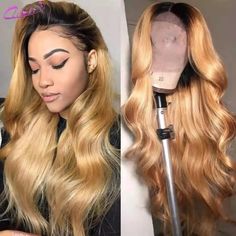 Ombre Honey Blonde Lace Front Wigs 13x4 Lace Frontal Wig Blonde 4x4 Body Wave Closure Wig Ombre Human Hair Wigs For Women 180% Honey Blond, Hair Buns, Blonde Lace Front Wigs, Ombré Hair, Colored Wigs, Body Wave Wig, Body Wave Hair, Blonde Wig