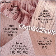 Rose Gold Wella Formula Colour, Peach Hair Color Formula, Rose Gold Blonde Hair Highlights, Rose Blonde Hair, Rose Gold Hair Blonde, Blond Rose, Rose Gold Blonde, Peach Hair Colors