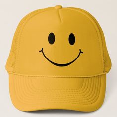 Happy Face hat, Adult Unisex, Size: One size, Yellow and Yellow Baseball Hat Style, Face Cap, Happy Show, Happy Smiley Face, Pork Pie Hat, Mens Hats Fashion, Floppy Hats, Personalized Hats, Funny Hats