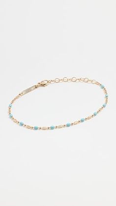 Zoe Chicco 14k Turquoise Blue Enamel Bar And Bead Chain Bracelet | Shopbop Elegant Single Strand Turquoise Bracelet, Elegant Turquoise Beaded Bracelets With Tiny Beads, Elegant Turquoise Jewelry With Tiny Beads, Turquoise Bracelet With Gold Beads, Elegant Turquoise Jewelry With Gold Beads, Elegant Turquoise Beaded Chain Bracelet, Zoe Chicco, Enamel Beads, Bead Chain