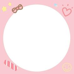 a white circle surrounded by candy and candies on a pink background with hearts, stars and other things around it