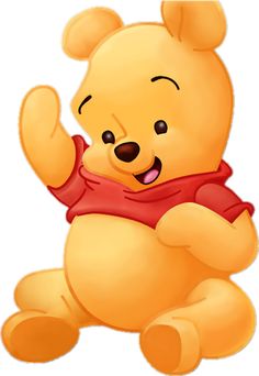 a cartoon winnie the pooh bear sitting on its back with his arms in the air