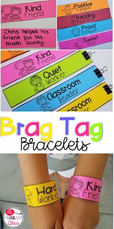 the braa tag bracelets are made from colored paper and have writing on them