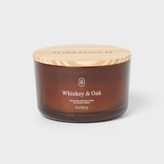 whiskey and oak candle with wooden lid