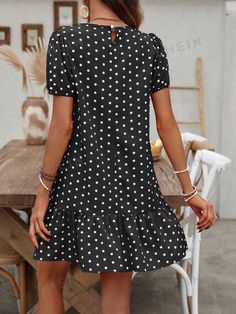 SHEIN USA Short Puff Sleeve, Straight Dress, Dress For Short Women, Cute Shorts, Plus Dresses, Polka Dot Print, Dot Print, Dress P, All Fashion