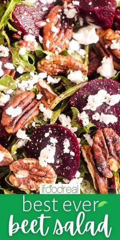 beet salad with pecans and feta cheese on top is the best ever