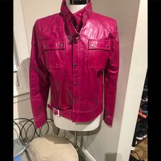 Beautiful Hot Pink Vained Calfskin Genuine Leather Jacket. Purchased And Made In Argentina. Worn Once. The Leather Is A Firm Polished Finish. Genuine Leather Jackets, Bomber Jackets, Calf Skin, Hot Pink, Bomber Jacket, Genuine Leather, Jackets & Coats, Leather Jacket, Jackets For Women