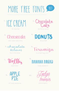 some type of font that is in different colors and sizes, with the words more free font