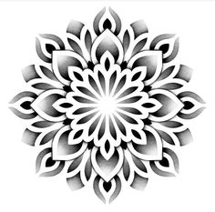 an abstract black and white flower design on a white background, with the petals arranged around it