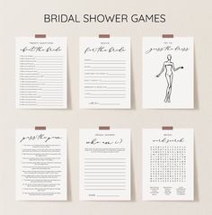 the bridal shower games are lined up on top of each other, and ready to be printed