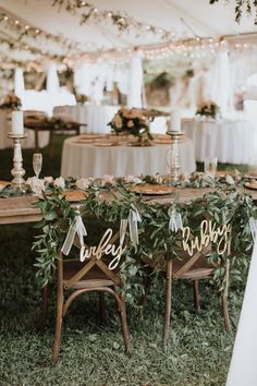 the tables are decorated with greenery and candles