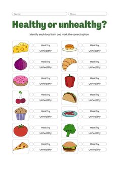 healthy or unhealthy worksheet for kids to practice their english speaking skills