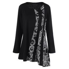 Plus Size Printed Asymmetric Tunic T-Shirt - Black - 3I16424215 - Women's Clothing, Women's Tops & T-Shirts  #WomensTopsTShirts #Women's #Clothing # #Women's #Tops #& #TShirts Mode Batik, Asymmetric Tunic, Spandex Shirts, Autumn T Shirts, Clothing Sites, Casual Long Sleeve Shirts, Trendy Plus Size Clothing, Fashion Dresses Casual, Plus Size Kleidung