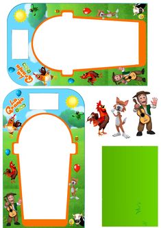 a paper cutout with cartoon characters on the front and back sides, including an image of