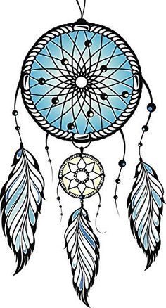 a drawing of a dream catcher with feathers