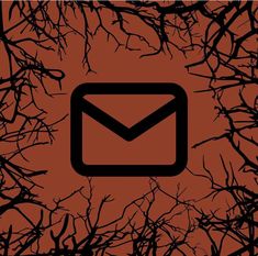 an email envelope surrounded by branches on a red and black background with the letter m