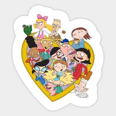 an image of cartoon characters in the shape of a heart shaped sticker on a white background