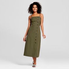 Green Midi Dress With Button Details. Green Slip Dress, Casual Sundress, Target Dresses, Midi Slip Dress, Wear Green, Midi Dress Summer, Sleeveless Floral Dress, Green Midi Dress, Floral Midi Dress