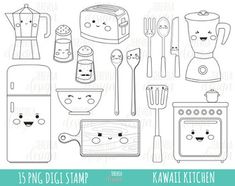 the kawaii kitchen stamp set is available for use on crafts and other projects