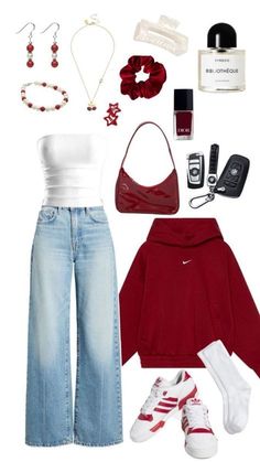 Uni Outfits, Trendy Outfits For Teens, Mode Inspo, Looks Chic, Red Outfit, School Fits