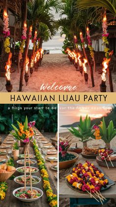 the hawaiian luau party is ready to be eaten