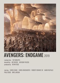 an advertisement for the movie avengers endgame, with many people standing in front of them