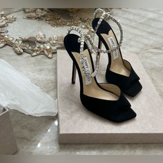 Brand New Jimmy Choo Sandals! Never Worn Jimmy Choo Saeda 100 Outfit, Luxury Heels Jimmy Choo, Jimmy Choo Heels Aesthetic, Jimmy Choo Aesthetic, Heels Aesthetic Classy, Jimmy Choo Black Heels, Jimmy Shoes, Classy Footwear, Expensive Heels