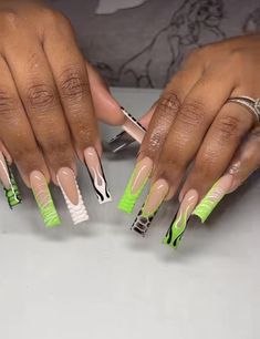 Nail Art Long Nails, Lime Green Acrylic Nails, Lime Green Nails, Tapered Square Nails, Hard Nails