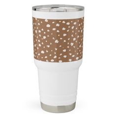 the blue and white polka dot pattern on this tumbler cup is perfect for any occasion