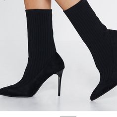 Brand New Black Sock Boots. Trendy Black Mid-calf Heeled Boots, Black High Ankle Winter Heels, Winter High Ankle Black Heels, Black High Ankle Heels For Winter, Chic Stretch High Ankle Boots, Winter Stretch Ankle Boots, Black Ankle-high Winter Socks, Black Ankle-high Socks For Winter, Black Stretch Boots For Fall