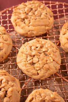 peanut butter cookies cooling on a wire rack