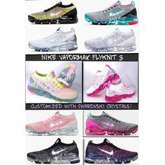 Swarovski Nike VaporMax Flyknit 3 in Barely Volt/Pink – Jezelle.com Bling Nike Shoes, Swarovski Nike, Nike Air Vapormax Flyknit 3, Nike Vapormax Flyknit, Running Shoes For Women, Nike Air Vapormax Flyknit, Vapormax Flyknit, Nike Vapormax, Nike Swoosh Logo