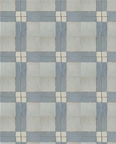 a blue and white checkered tile wallpaper with horizontal lines in the middle,