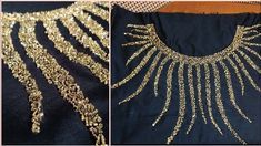 two pictures of different types of clothing with gold sequins