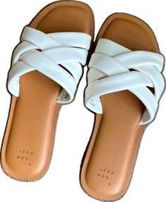 Brunch Open Toe Synthetic Sandals, Open Toe Synthetic Sandals For Brunch, Brunch Synthetic Open Toe Sandals, Synthetic Open Toe Sandals For Brunch, Flat Synthetic Sandals For Brunch, White Round Toe Sandals For Brunch, White Synthetic Sandals For Brunch, Casual Synthetic Sandals For Brunch, A New Day Target