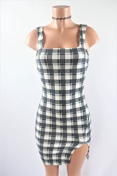 Plaid Mini Dress, Dress Black And White, White Square, Cheap Dresses, Plaid Dress, White Plaid, Print Pattern, Elegant Dresses, Square Neck