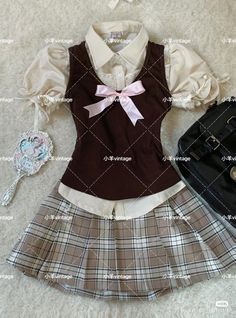 Himekaji Outfits, Cake Skirt, Dark Coquette, Bow Shirt, Aesthetic Outfit Ideas, Bow Shirts, Shirt Vest, College Style, Mode Ootd