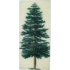 a glass panel with a pine tree on the front and back side, painted in green