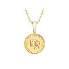 Show off your industrious and responsible nature in this 14k gold It's Personal Virgo medallion necklace. Show off your industrious and responsible nature in this 14k gold It's Personal Virgo medallion necklace. Chain length: 16-18 in. (adjustable) Chain type: bead, bar Pendant diameter: 11 mm Nickel free Metal: 14k gold Finish: polished Packaging: boxed Please note, due to the high value of this item, a signature may be required upon delivery. Size: 16-18" ADJ. Gender: female. Age Group: adult. Virgo Pendant, Zodiac Virgo, Bead Bar, Medallion Necklace, Virgo Zodiac, Bar Pendant, Necklace Chain, Chain Lengths, Chain Length